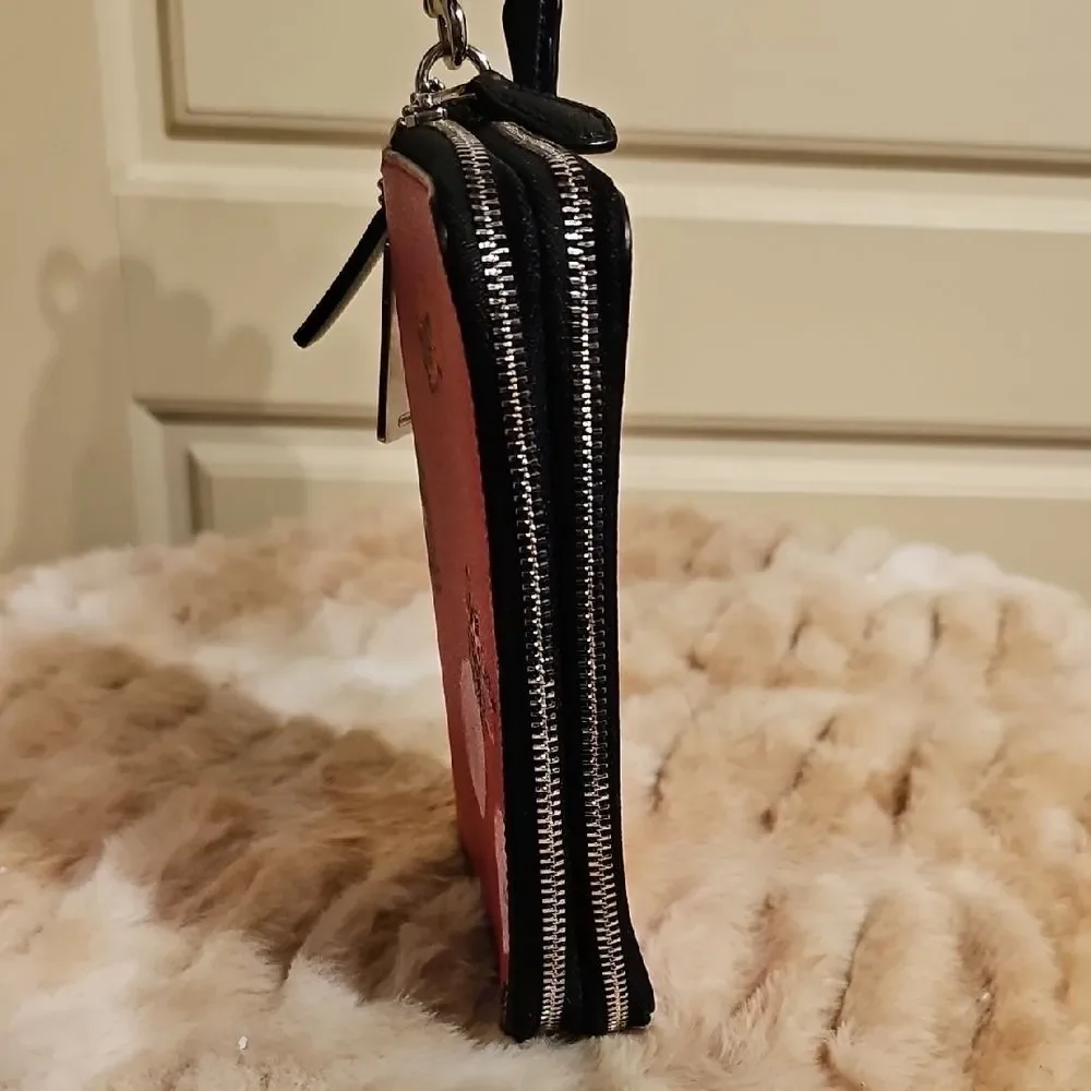 Coach Pink Floral Key Holder with Black Accents